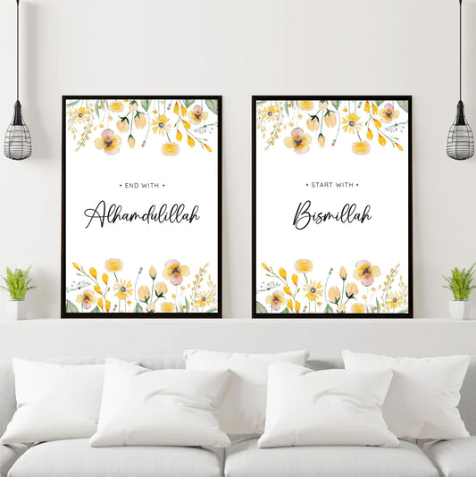 Start with Bismillah, End with Alhamdulillah poster for Nursery room, Islamic home décor, Islamic calligraphy, Islamic gifts, Islamic Print