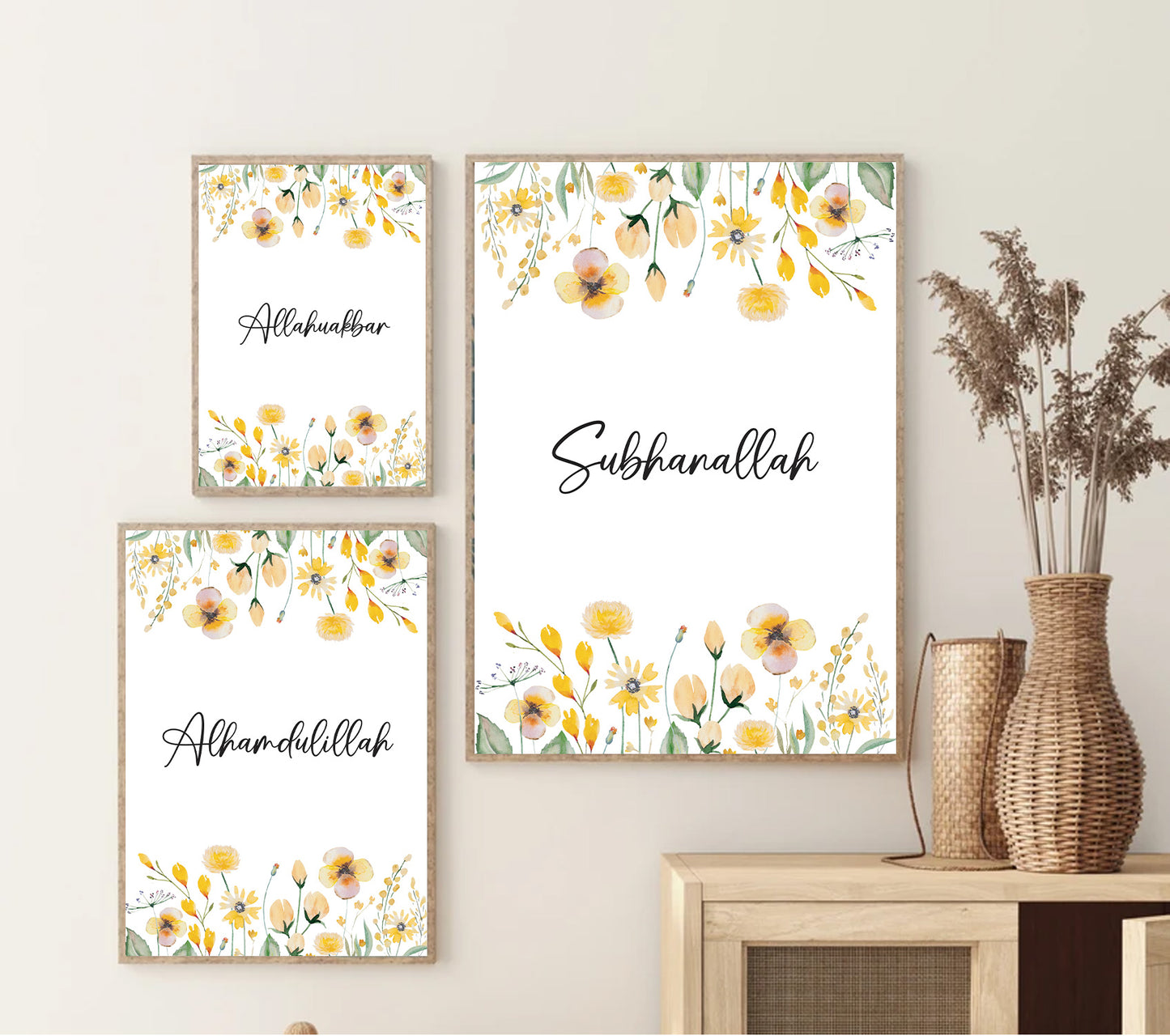 Floral Islamic Prints, Subhanallah Alhamdulillah Allahuakbar Arabic Zikr, Islamic home décor, Islamic calligraphy, Islamic gifts, Islamic Print