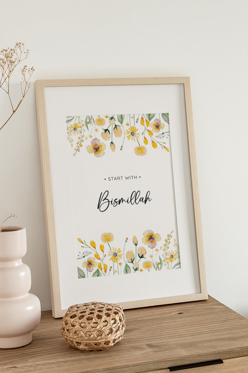 Start with Bismillah, End with Alhamdulillah poster for Nursery room, Islamic home décor, Islamic calligraphy, Islamic gifts, Islamic Print