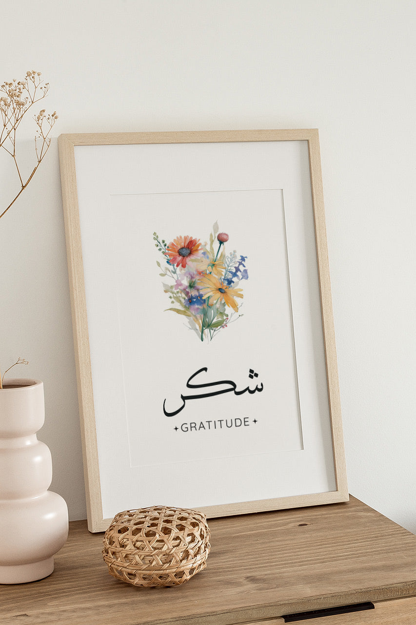 Tawakkul Sabr Shukr Islamic Prints, Floral Islamic Arabic wall art for Nursery room decor
