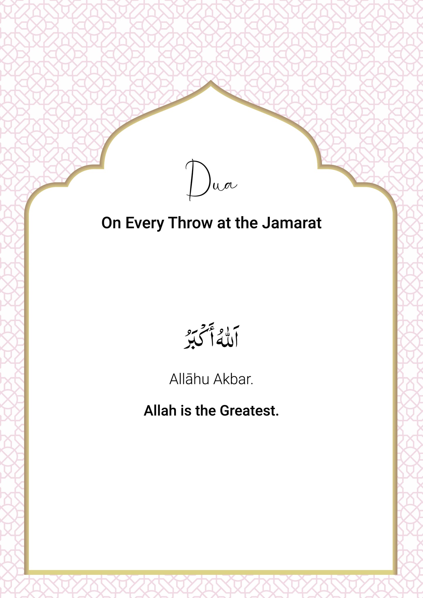 Dua on Every Throw at Jamarat, Hajj and Umrah Prayers Free Download A4 Size