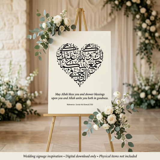 Barakallah marriage dua wedding signage styling preview, digital artwork only, physical sign not included
