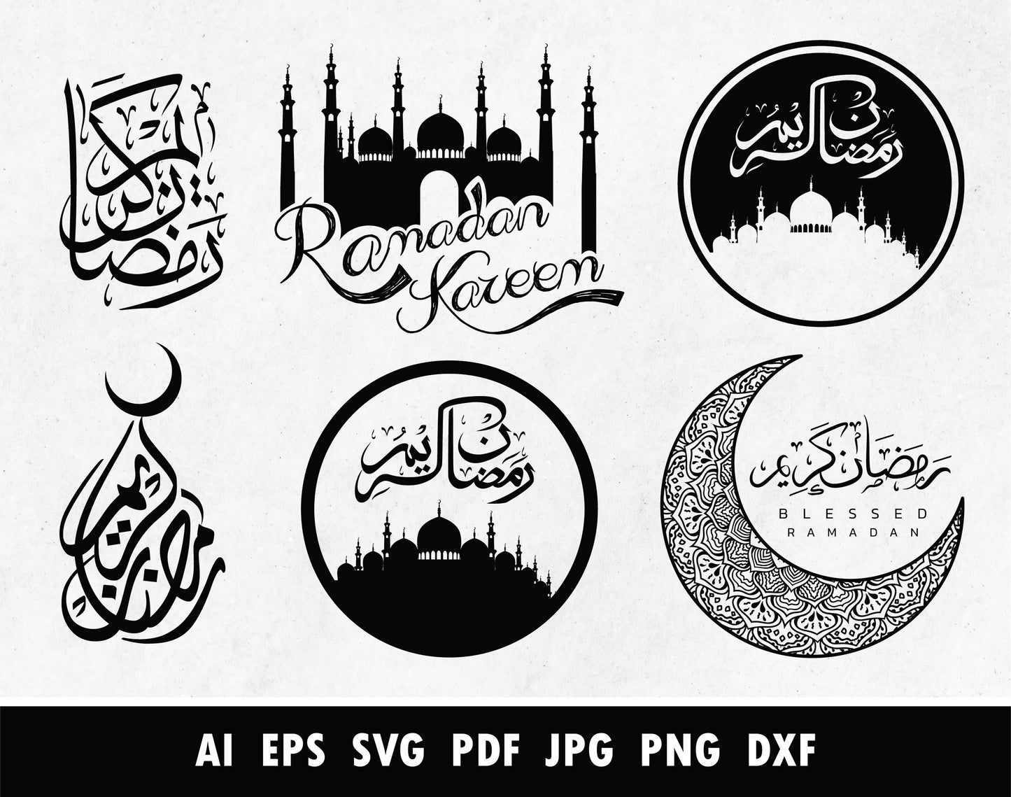 Ramadan Mubarak, Eid Mubarak Arabic Calligraphy vector-  رمضان مبارك عيد مبارك - islamicwalldecors