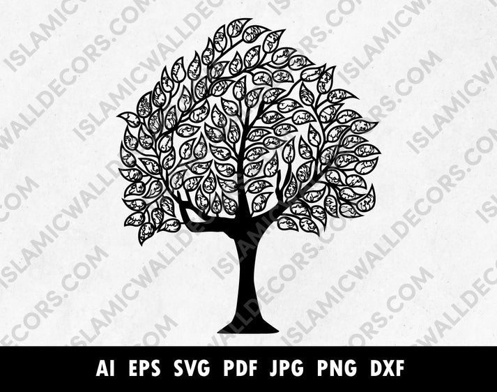 Islamic Design Tree 99 Names of Allah Arabic Calligraphy In tree shape, 99 Names on leaves ...